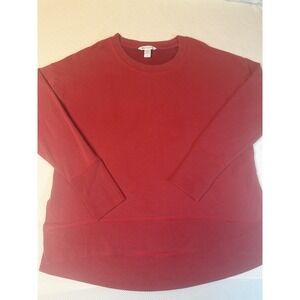 Athleta Long Sleeve Waffle Knit Pullover Red Thumbholes Size L Women's Cozy Top